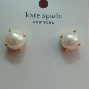New Kate Spade Cream Gold Pearl Gumdrop Stud Earrings